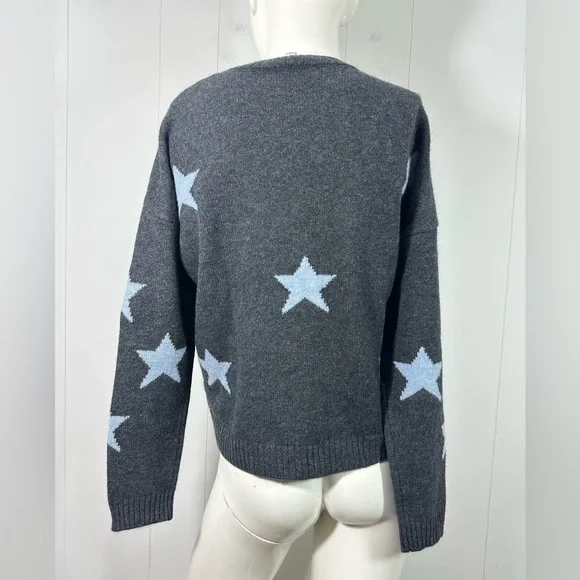 The Cashmere Project SzM Stars Print Crew Neck Pullover Sweater Charcoal Women - Picture 3 of 8